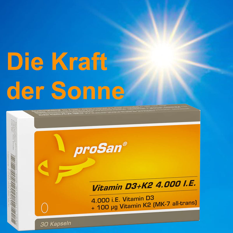 Prosan Vitamin D3+K2 4,000 Iu, 30 Capsules, High Dose 4,000 Iu Vitamin D3 + 100% Natural Vitamin K2 All-Trans 100 Œºg, High Bioavailability, Made In Germany, Small Capsules - NewNest Australia