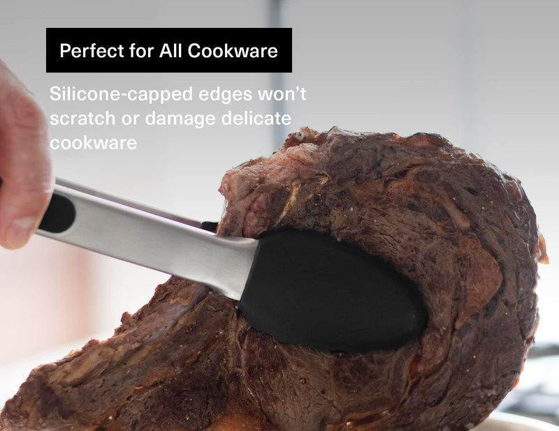 Misen Tongs for Cooking with Silicone Tips - Stainless Steel Kitchen Tongs - Grilling Tongs for Serving Food - 12 inch - Black - NewNest Australia