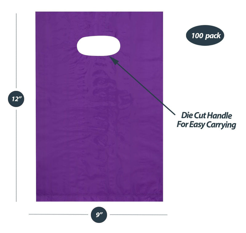 9x12 Purple Die Cut Handle Plastic Shopping Bags 100/cs 9x12 Inch (Pack of 100) - NewNest Australia