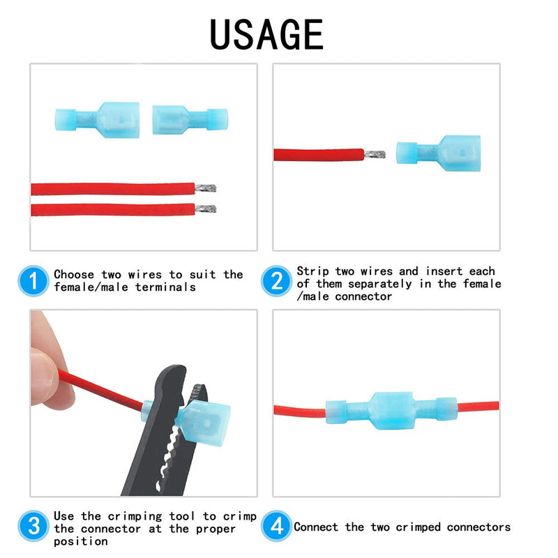 (200 Pcs) MCIGCIM 16-14 Gauge Spade Disconnect Wire Connectors, Fully Insulated Male Female Nylon Quick Crimp Terminals Wiring Spade - NewNest Australia
