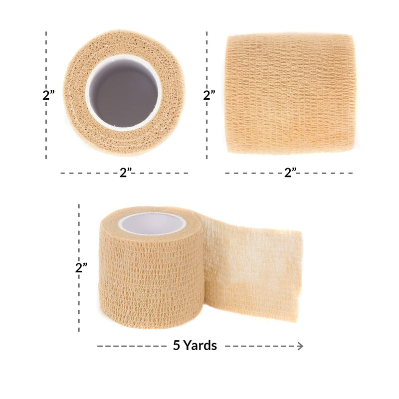 Ever Ready First Aid Self Adherent Cohesive Wrap Bandages, 2” x 5 Yards for First Aid, Sprains, Swelling, Sports, Pets, Tan Color – 12 Count - NewNest Australia