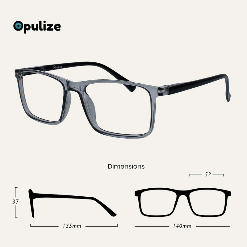 OPULIZE Ink Reading Glasses Pack of 2 Large Rectangular Frame Spring Hinges Scratch Resistant Men Women RR4 Transparent Gray Front with Black Arms +1.50 Diopter Single - NewNest Australia