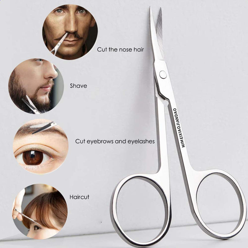 Eyebrow scissors and three eyebrow brushes, beard and nose scissors eyelash with curved craft stainless steel scissors - NewNest Australia