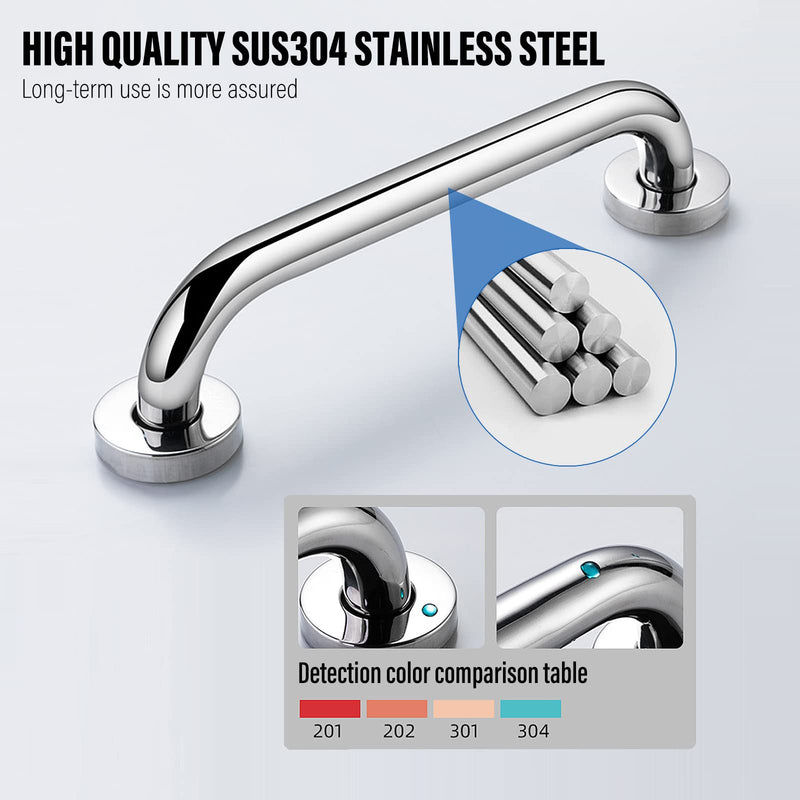 2 Pack Anti-Slip Shower Grab Rails for Bathroom, Chrome Stainless Steel Hand Rail - Safety Disability Aid & Equipment Bath Handles, Bathroom Grab Rail for Toilet, Stairs (16 Inch, Silver) 16 Inch - NewNest Australia