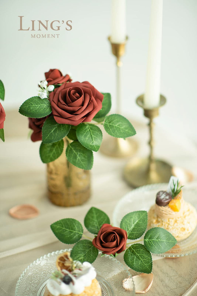 Ling's moment Amber Artificial Wedding Flowers 25pcs Fake Roses w/Stem for DIY Wedding Decor Centerpieces Arrangements Bouquets Amber 3"/25pcs - NewNest Australia