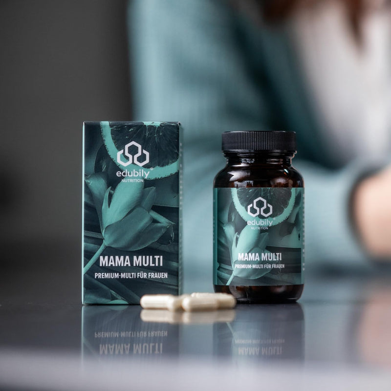 edubily nutrition® Mama Multi. Pregnancy vitamins for the desire to have children, breastfeeding and pregnancy. Dietary supplement with folic acid as folate & important vitamins for women. 90 capsules - NewNest Australia