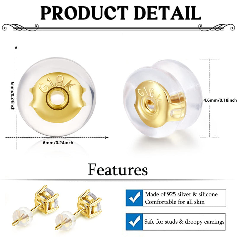 Moconar 18K Gold Locking Secure Earring Backs for Studs, Silicone Earring Backs Replacements for Studs/Droopy Ears, No-Irritate Hypoallergenice Earring Backs for Adults&Kids(Gold) - NewNest Australia