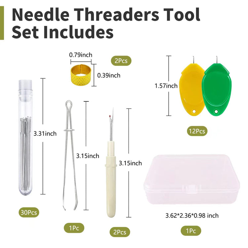 Needle Threaders Tool Set 47 in 1 for Hand Sewing, Sewing Machine, DIY (12 Pcs Needle Threaders + 2 Pcs Seam Rippers + 1 Pc Drawstring Threader+ 2 Pcs Thimbles + 30 Pcs Needles + 1 Pc Storage Case) - NewNest Australia