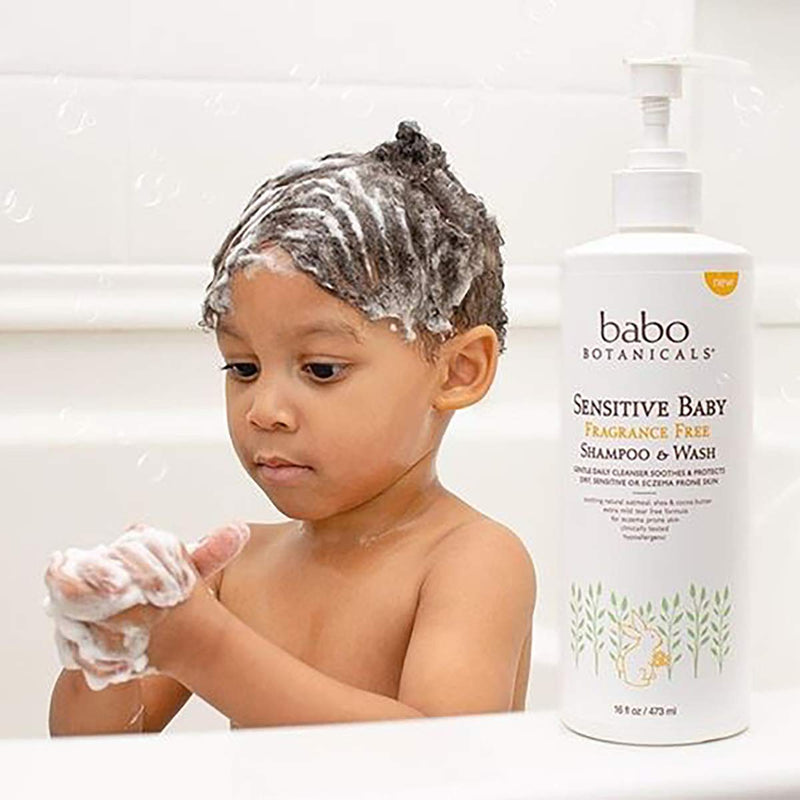 Babo Botanicals Sensitive Baby 2-in-1 Shampoo & Wash - with Organic Calendula, Oatmilk, Shea & Cocoa Butter - Fragrance-Free & EWG Verified - 16 fl. oz. (Packaging May Vary) 16 Fl Oz (Pack of 1) - NewNest Australia