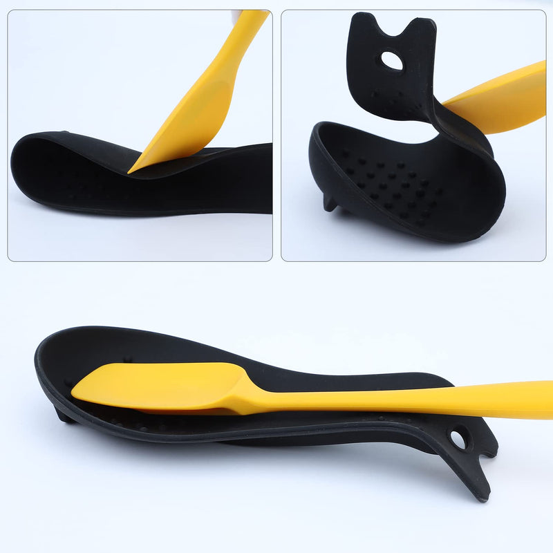 MSY BIGSUNNY Silicone Spoon Rests, Cooking Utensils Holder for Kitchen (Black) Black - NewNest Australia