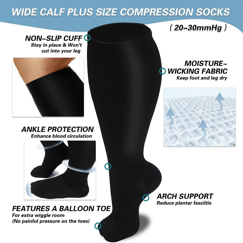 Plus Size Compression Socks For Women And Men, 2 Pairs Medical Compression Stockings, Wide Calf Compression Stockings, Knee Support, Promotes Blood Circulation And Reduce Swelling - NewNest Australia