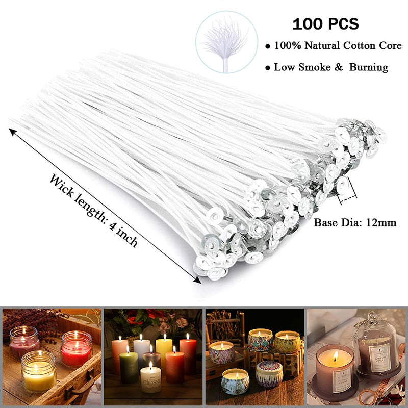 Bulk Candle Wicks 100 Pcs with 60Pcs Candle Wick Stickers and 10 Pcs Wooden Candle Wick Centering Device for Soy Beeswax Candle Making（4inch） 4 inch - NewNest Australia