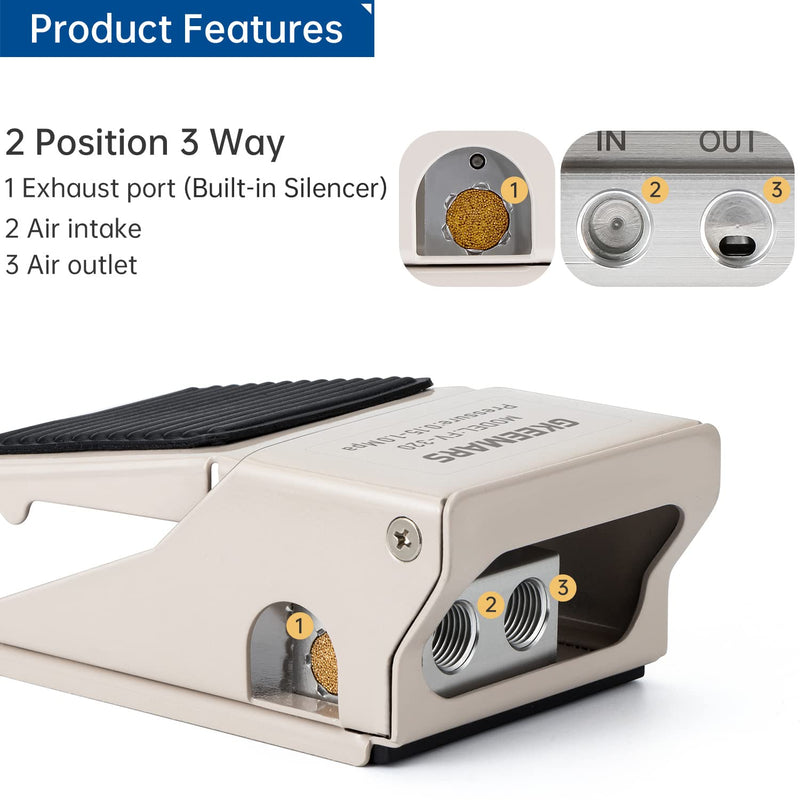 GKEEMARS Pneumatic Foot Pedal Valve FV-320 1/4” NPT Threaded Rubber Nonslip Pressure Control Foot Operated Pedal 2 Position 3 Way - NewNest Australia