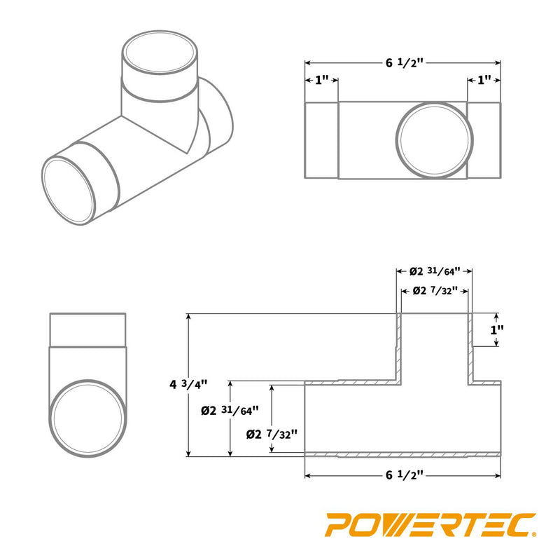 POWERTEC 70180 2-1/2-Inch T-Fitting - NewNest Australia