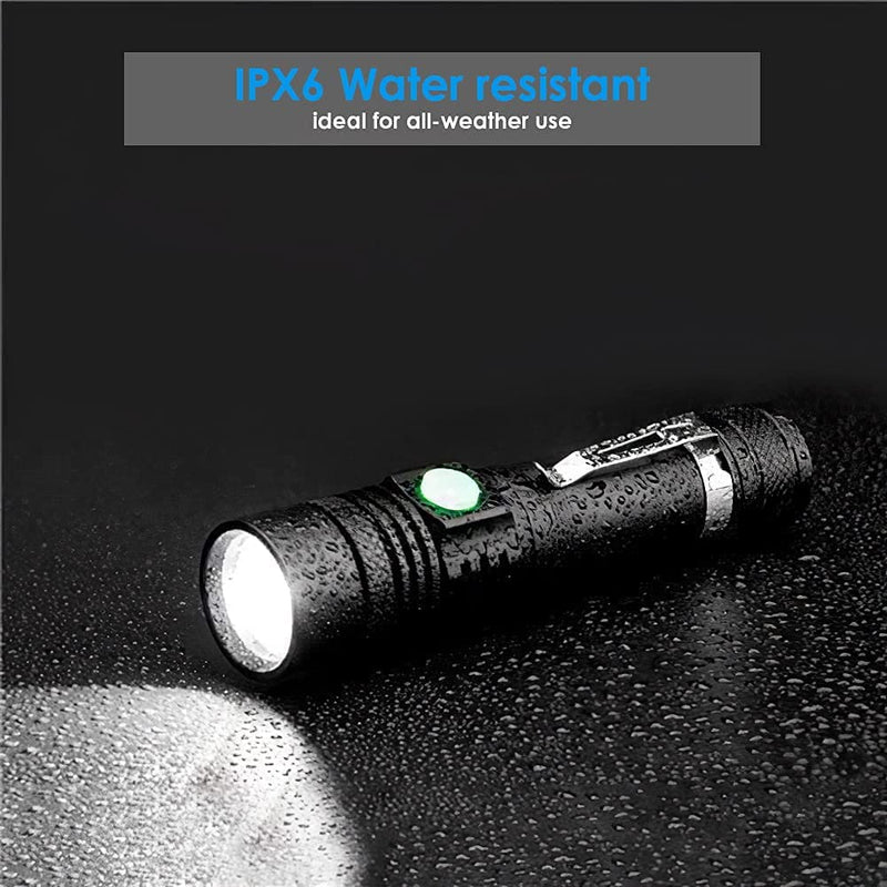 Rechargeable Flashlight, LED Tactical Flashlight, 1200 Lumens Super Bright Pocket-Sized T6 LED Torch with Clip, IPX6 Water Resistant, 4 Modes for Camping Hiking Emergency (2 pack) 2 Pack - NewNest Australia