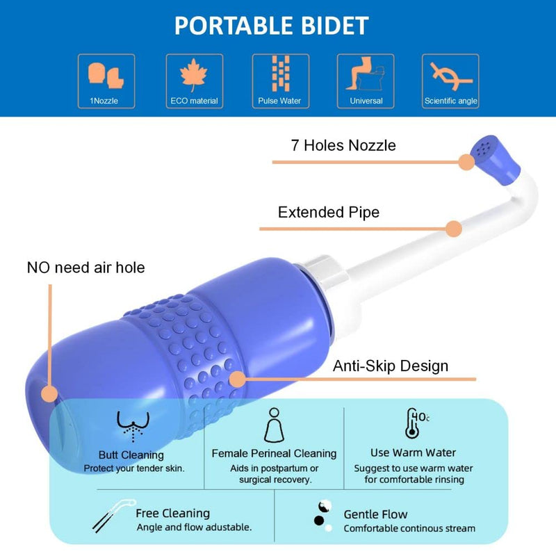 2 Pack Portable Travel Bidet Bottle 450ml - KKPOT Handheld Bidet Sprayer for Toilet, Peri Bottle for Personal Hygiene Care,Postpartum Perineal Irrigation with Travel Bag (Blue) Blue - NewNest Australia