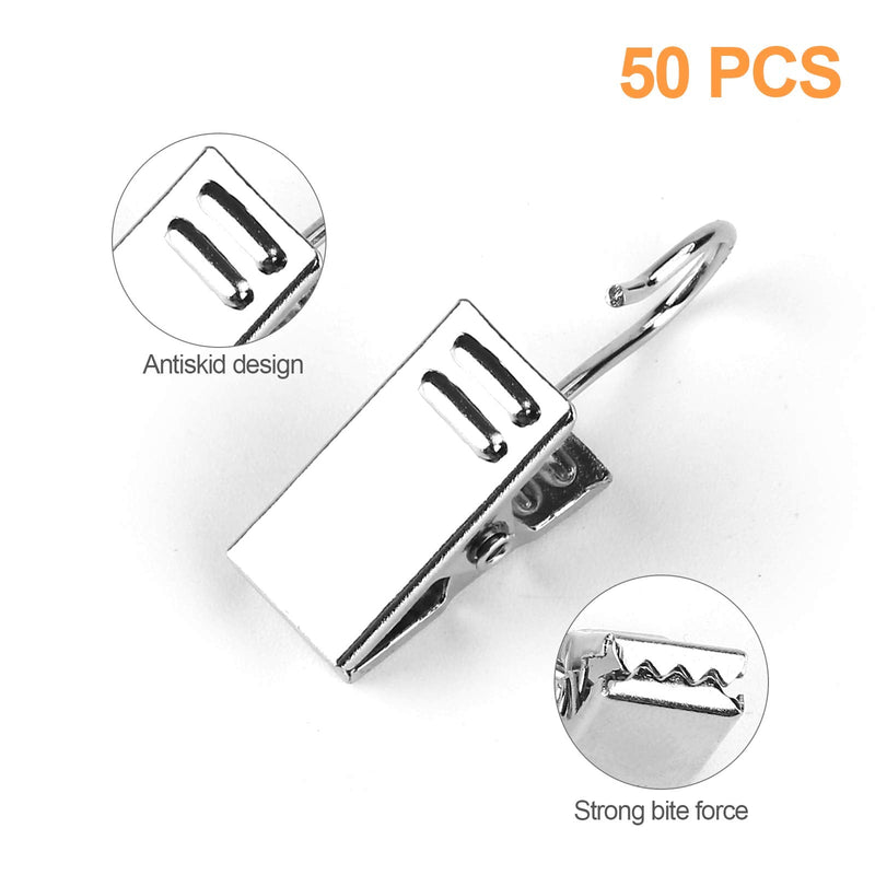 50 PCS Curtain Hooks Heavy Duty Clips with Hooks, Stainless Steel Shower Curtain Clips with Hook for Vendor Display Supplies, Home Decoration, Photos, Art Craft Display (Silver) - NewNest Australia