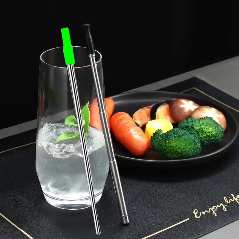 2 Pcs Portable Metal Straws, 3-Section Adjustable Telescopic Straw with Silicone Tips Cover, Aluminum Keychain Case and Telescopic Cleaning Brush, Unique Design for Home Travel(Silver & Gold) - NewNest Australia