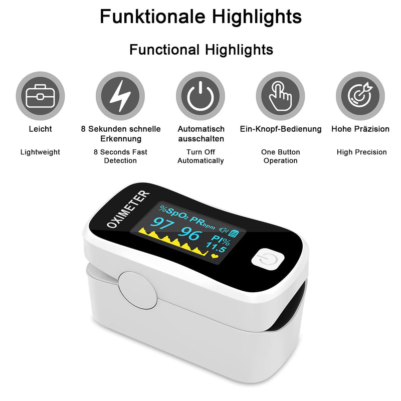 MOMMED oxygen saturation measuring device finger, pulse oximeter with alarm ideal for quickly measuring oxygen saturation, simple oximeter for children and adults, including lanyard and batteries - NewNest Australia