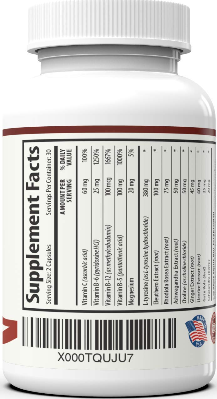 Adrenal Support Ashwagandha Capsules - Cortisol Manager - A Supplement containing Rhodiola Rosea, Vitamin B12, B5, B6, Magnesium, Ginger Root Extract, Schizandra Berry, Ashwaganda - Vegetarian - NewNest Australia