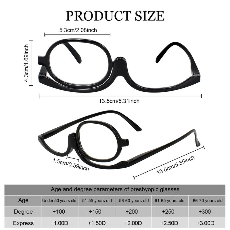 Makeup Glasses Reading Glasses, Magnifying Rotating Single Lens Makeup Glasses, Portable Flip Down Cosmetic Glasses Reading Aid for Women, Makeup Essential Tool Black 1.5 x - NewNest Australia