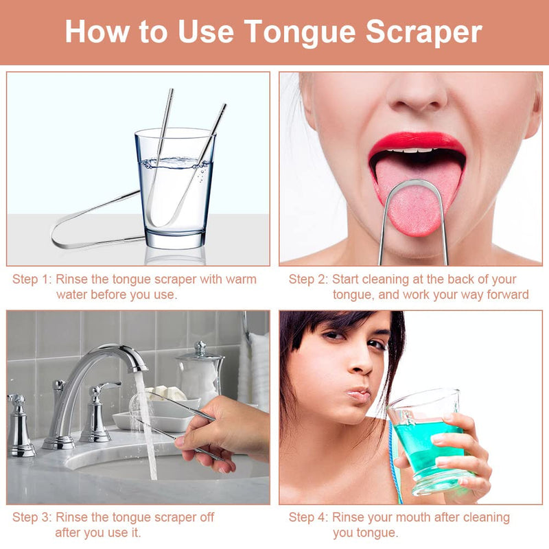 Acwoo Tongue Cleaner, Stainless Steel, 2 Pieces Tongue Scraper Set, Toy Crapper For Adults, Oral Care Cleaner, Tongue Scraper Probadent Against Bad Breath Tongue Brush Heals Bad Breath (Silver) - NewNest Australia