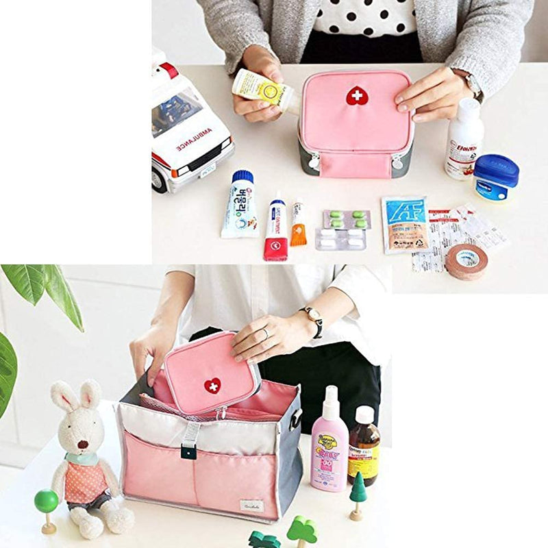 SwirlColor Mini First Aid Pouch Portable Pill Organiser Easy Carry Empty Medicine Container with Multi-Pocket for Travel 5.1 * 3.9 * 1.57inch Pink - NewNest Australia