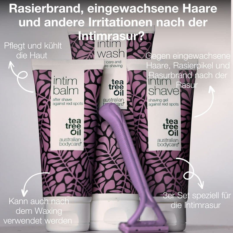 Australian Bodycare 3piece intimate shaving set against ingrown hairs, red pimples &amp; Razor burn after hair removal | Washing lotion Intim Wash 200ml, Intim Shave shaving gel 100ml &amp; Intim Balm Aftershave 100ml - NewNest Australia