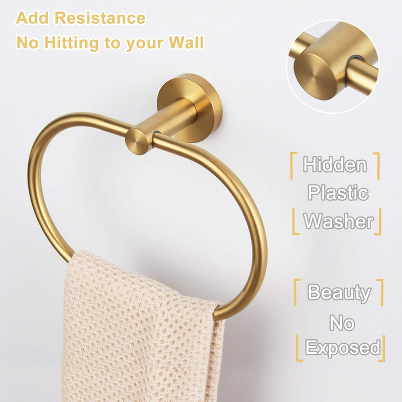 APLusee 2 Pieces Bathroom Hardware Set Brushed Gold, Contemporary Stainless Steel Storage Accessories Kit with Oval Hand Towel Ring, Toilet Paper Holder Wall Mounted - NewNest Australia