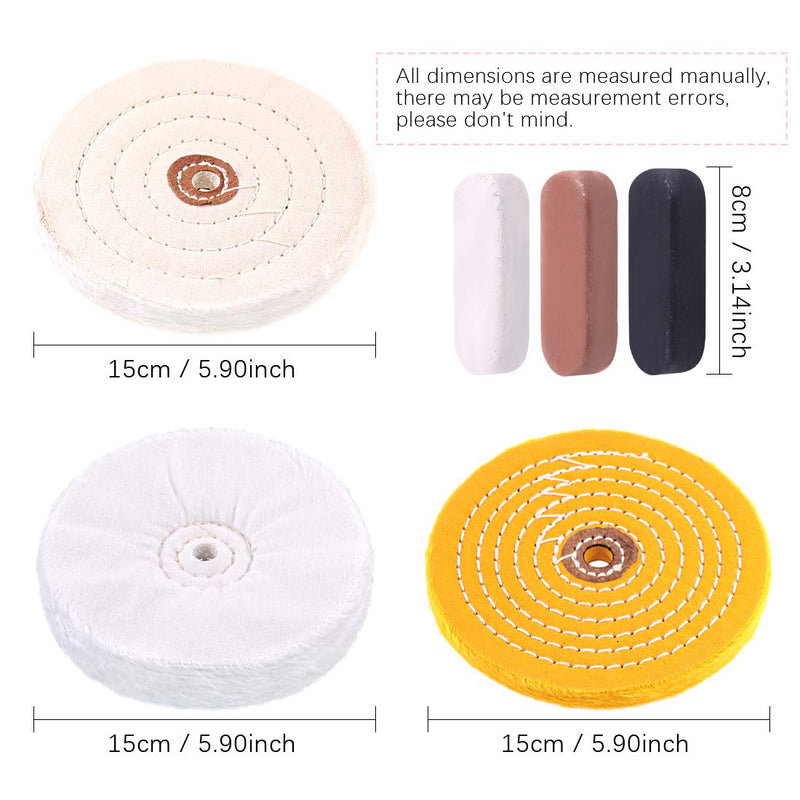 Swpeet 6Pcs 6 Inch Buffing Polishing Wheels with 3 Colors Polishing Compounds Kit, Including Flannel (30 Ply), Cotton (40 Ply), Yellow Buffing Wheel (30 Ply) Polish Pad with 1/2” Arbor Wheels - NewNest Australia