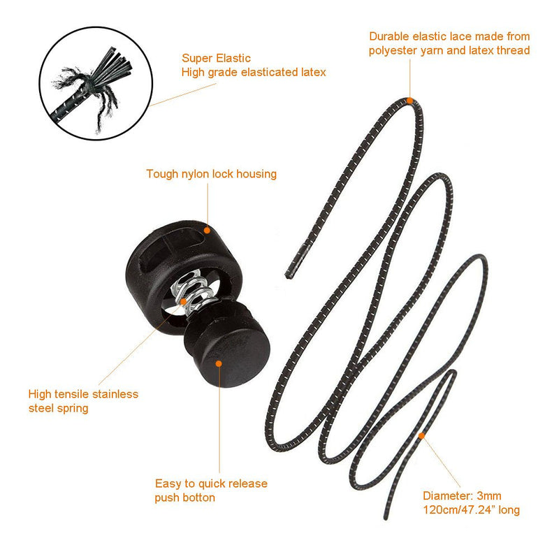 Elastic Laces, Quick Lacing System, Yoczox 120 Cm Rubber Cords, Quick Lacing System, Locks Speed Locks, Comfortable Laces With Quick Release Without Tying, Ideal For Different Shoes, 1 Pair - NewNest Australia