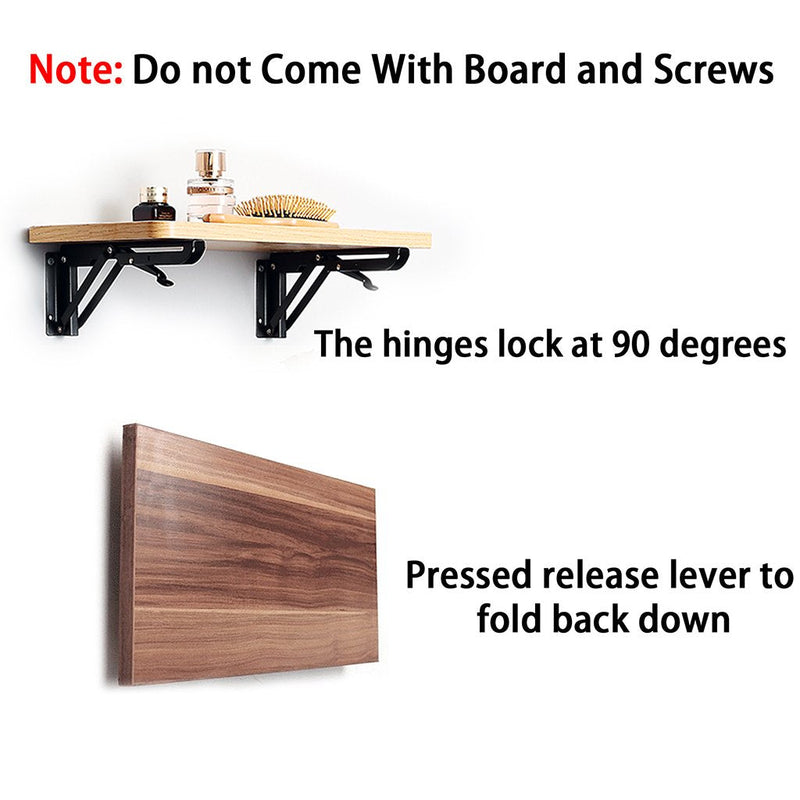 Sumnacon Sturdy Folding Shelf Brackets - Heavy Duty Black Metal Triangle Table Bench Folding Shelf Bracket 8 Inch, 2 Pcs Folding Shelf Hinge Wall Mounted, Max Load 99lb - NewNest Australia