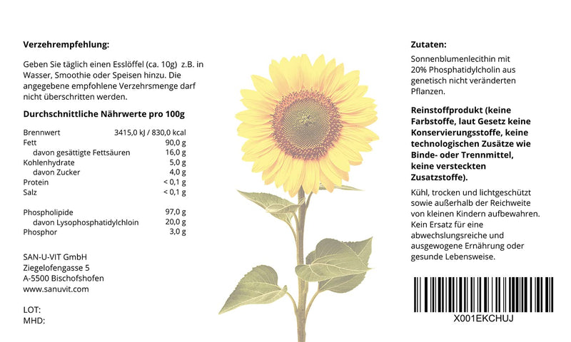 Sanuvit® sunflower lecithin 500g | Pure lecithin | High bioavailability | Quality from Austria | Vegan - NewNest Australia
