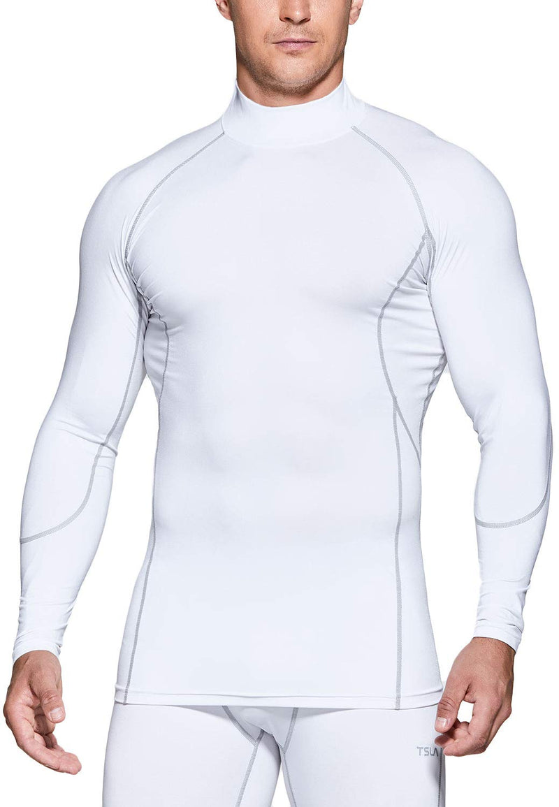 TSLA 1 or 3 Pack Men's UPF 50+ Mock Long Sleeve Compression Shirts, Athletic Workout Shirt, Water Sports Rash Guard Active Mock Neck White Large - NewNest Australia