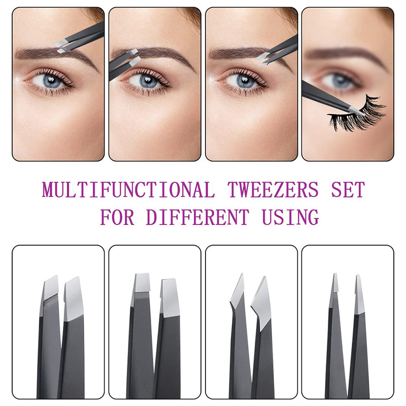 Uraqt Tweezers Set, 6-Piece Eyebrow Plucking Tweezers Set With Slanted Tweezers Pointed Tweezers Scissors And Leather Case Eyebrow Plucking Set For Men And Women - NewNest Australia