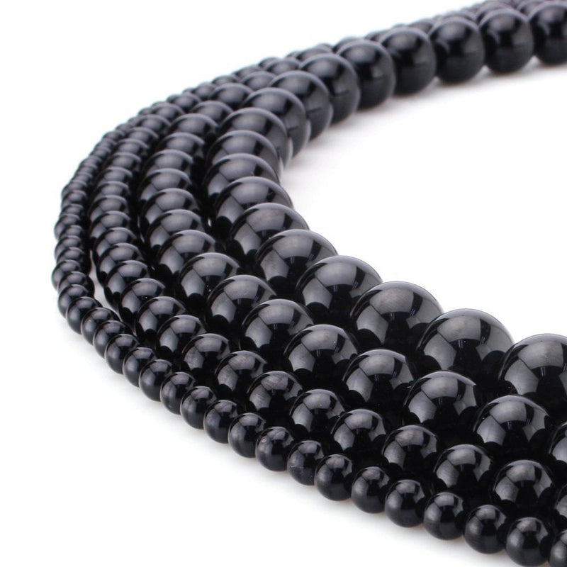 BEADNOVA 4mm Black Onyx Gemstone Round Loose Beads for Jewelry Making (90-92pcs) 01) Black Onyx Agate Round Beads - NewNest Australia