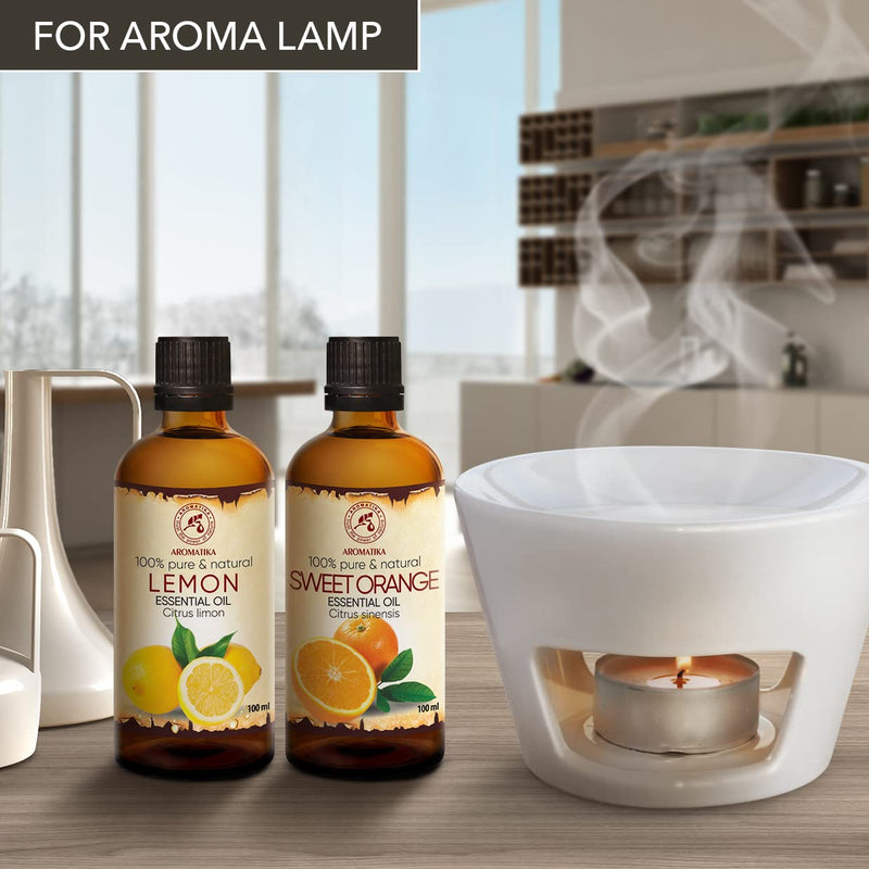 Essential Oils Set - Lemon Oil 100ml & Orange Oil 100ml - 100% Pure & Natural - Best for Aromatherapy & Spa - Perfect for Diffusers, Burners & Humidifiers - Body Care - for Good Sleep & Good Mood - NewNest Australia