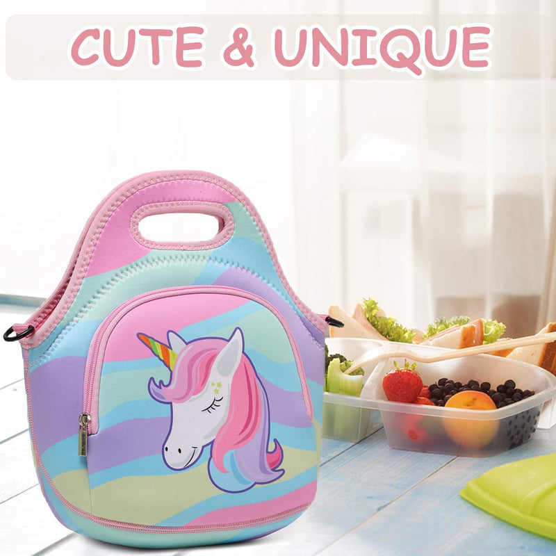 NewNest Australia - Lunch Bag for Girls, Chasechic Cute Lightweight Neoprene Insulated Lunch Boxes Tote for Women with Detachable Adjustable Shoulder Strap Unicorn 