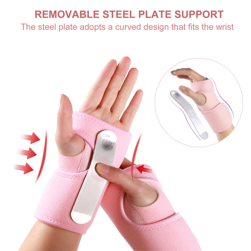 Wrist Splint Support Brace Compression Wrist Brace Elastic Adjustable Carpal Tunnel Support with Metal Strip for Sports, Fitness, Arthritis, Tendonitis One Size Single (Right Hand, Pink) Right Hand - NewNest Australia
