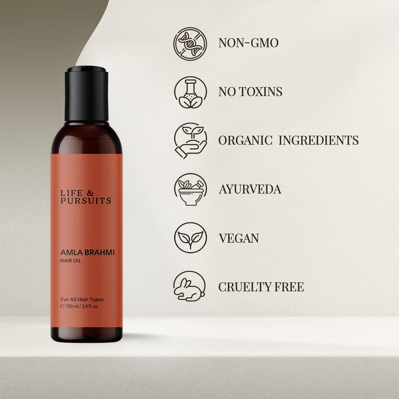 Life & Pursuits Amla Brahmi Hair Oil for Hair Growth - 100 ml Natural & Organic Hair Oil with Coconut, Castor, and Sesame for Strong & Thick Hair (Packaging May Vary) 100 ml (Pack of 1) - NewNest Australia