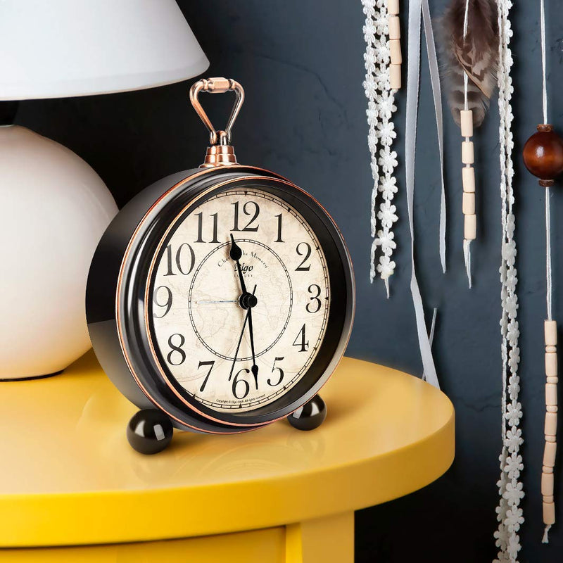 NewNest Australia - Intsun Classic Retro Alarm Clock, Bed Alarm Clock Battery Operated Desk Clock Metal Silent Alarm Clock for Bedrooms, Non Ticking (Black, Battery Excluded) 