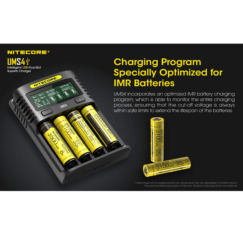 NITECORE UMS4 Intelligent USB Four Slot Quick Battery Charger for Li-Ion/Ni-MH/Ni-Cd/IMR 16340 14500 18650 21700 20700 AA AAA and More Batteries, with LumenTac Battery Organizer - NewNest Australia
