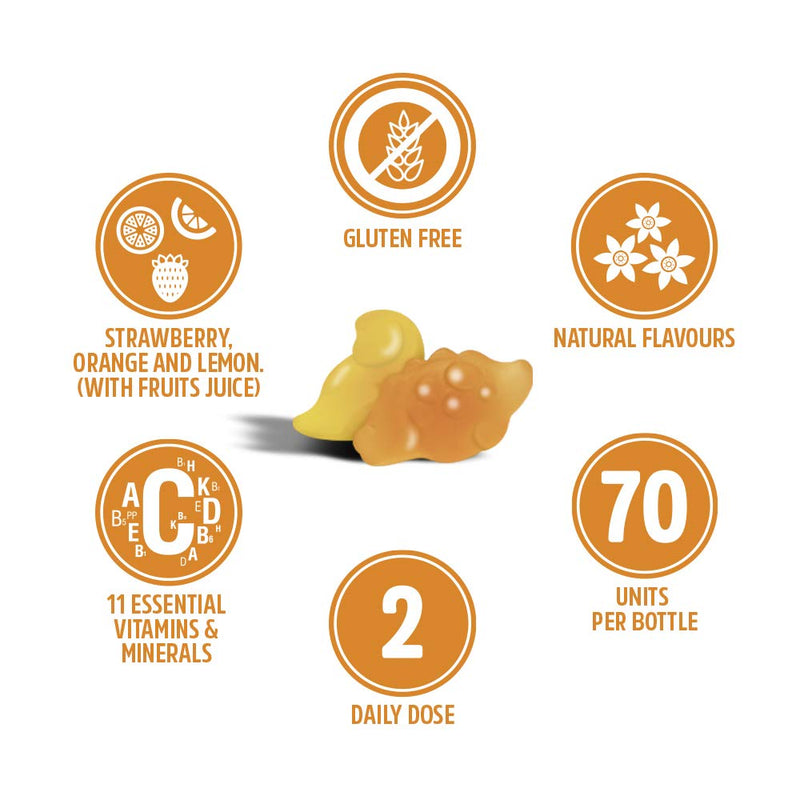 VITALDIN Kids Multivitamin Gummies – Food Supplement for Children with 11 Essential Vitamins & Minerals – 70 Chewable Gummies (1-Month Supply); Fruit Flavour – Vitality & Immune System – Gluten Free - NewNest Australia