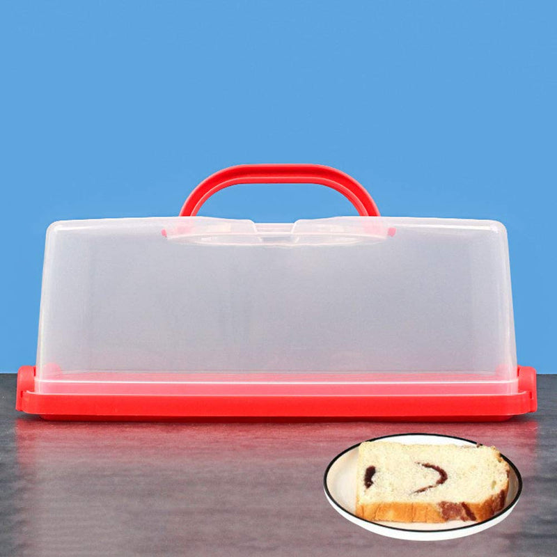 NewNest Australia - Portable Bread Box with Handle Loaf Cake Container Plastic Rectangular Food Storage Keeper Carrier 13inch Translucent Dome for Pastries, Bagels, Bread Rolls, Buns or Baguettes (Red) Red 1 
