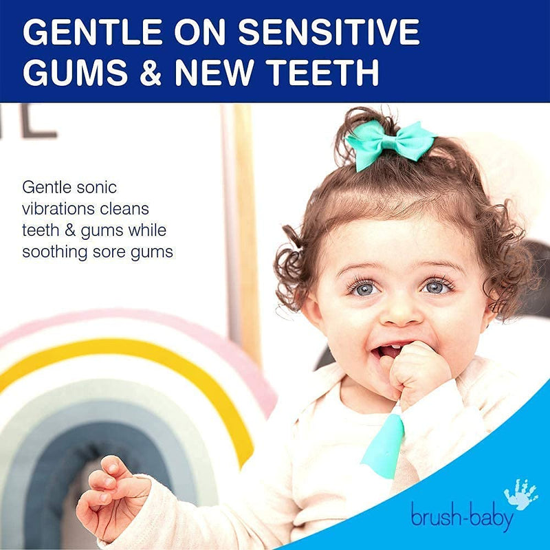 Brush Baby BabySonic Infant and Toddler Electric Toothbrush for Ages 0-3 Years - Smart LED Timer and Gentle Vibration Provide a Fun Brushing Experience - Includes 2 Sensitive Brush Heads (Blue) Blue - NewNest Australia