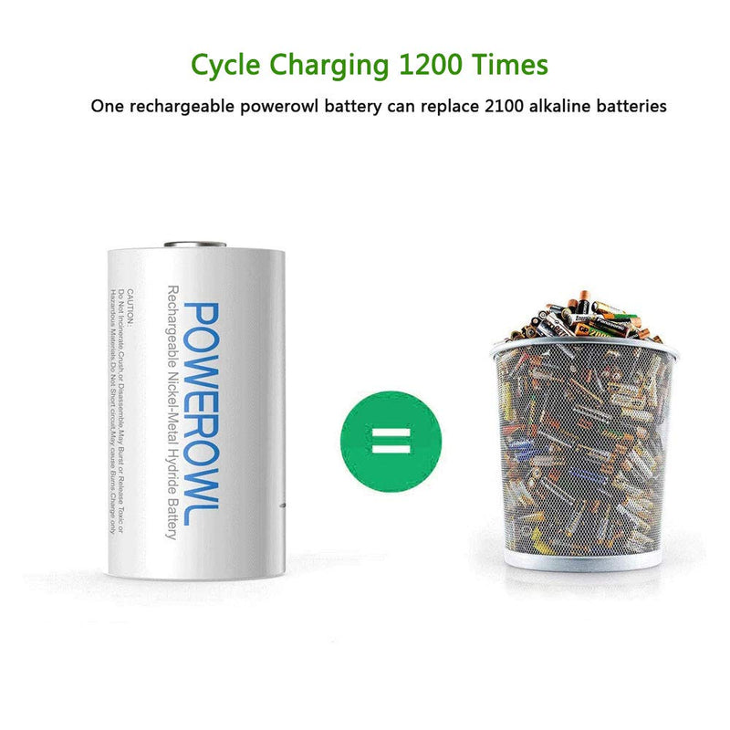 POWEROWL Rechargeable D Batteries 10000mah Low Self Discharge, NiMH, Pre-Charged, 4 Count (Recharge Universal) 4pack - NewNest Australia