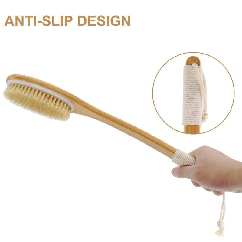 SAUNNIHEN 43CM Back Scrubber Long Handle, Dry Brushing Body Brush, Bamboo Back Brush for Shower, Natural Bristles Shower Brush for Exfoliating Remove Dead Skin, Cellulite - NewNest Australia