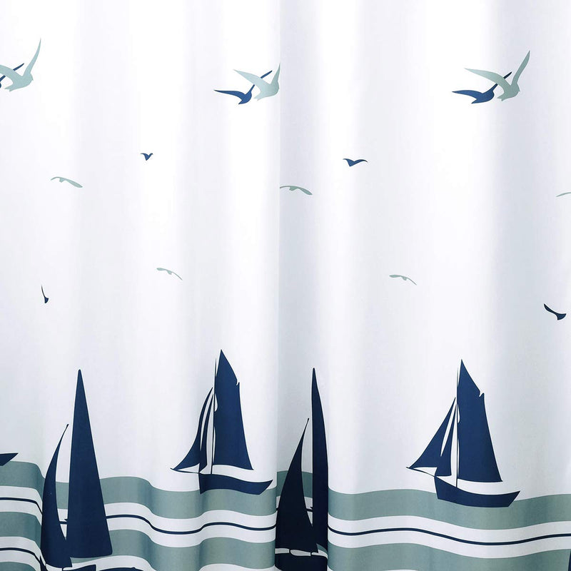 72 x 72 Fabric Shower Curtain for Bathroom, Nautical Shower Curtain Coastal Shower Curtain Waterproof with Hooks, Sailboats 72" W x 72" H - NewNest Australia