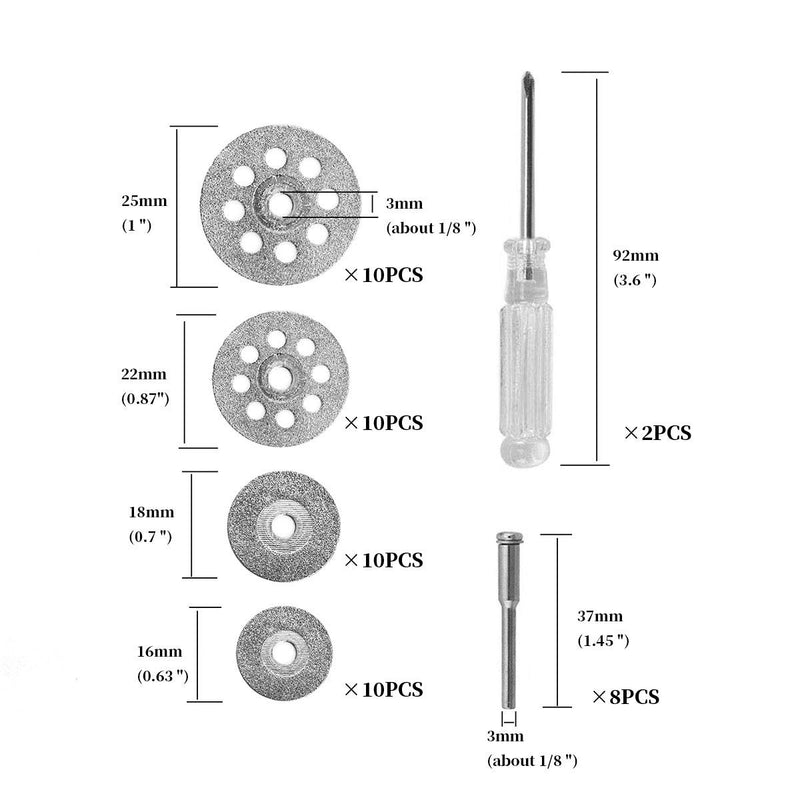 40 Pcs Diamond Cutting Wheel Kit (25mm/22mm/18mm/16mm Each 10), With 8pcs 3mm Mandrel and 2pcs Cross Screwdriver For Rotary Tool Cutting Gem Stones, Glass, Ceramics - NewNest Australia