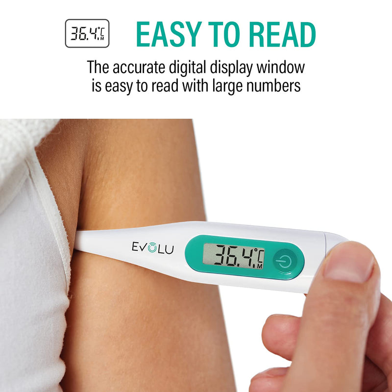 Evolu Waterproof Digital Thermometer - Temperature Measurement In Mouth, Rectal Or Armpit In 10 Seconds For Babies, Children, Adults - High Precision At 0.1¬∞C - Easy To Read Display Storage Box Digital Clinical Thermometer Simple - NewNest Australia